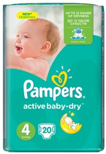 Одноразовые подгузники Pampers Active Baby-dry 4 8-14 кг 20шт