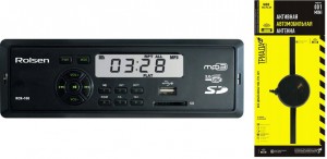 Автомагнитола Rolsen RCR-100G + Антенна Триада FM-001 мини
