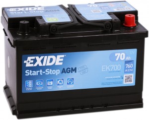 Аккумулятор для легкового автомобиля Exide 70Ач Start-Stop AGM EK700 оп