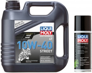 Моторное масло Liqui Moly 7512 Motorbike 4T Street 10W-40 4л + 7637 Kettenspray Grand Prix Grun 0.2л