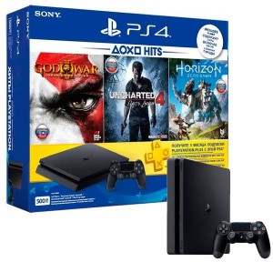 Приставка Sony PlayStation 4 slim 500Gb + God of War 3+ Horizon Zero Dawn + Uncharted 4 + подписка PS Plus 3 месяца