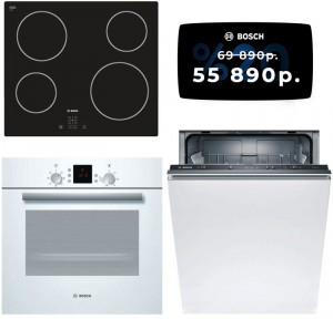 Независимый комплект встраиваемой техники Bosch PKE611D17E + HBN239W5R + Посудомоечная машина SMV23AX00R