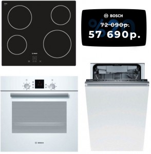 Независимый комплект встраиваемой техники Bosch PKE611D17E + HBN239W5R + Посудомоечная машина SPV47E80RU