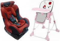 Детское автокресло Liko Baby LB 718 Red blue + стульчик для кормления LB HC21 Кролик Pink