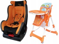 Детское автокресло Liko Baby LB 718 Orange + стульчик для кормления LB HC21 Страус Orange