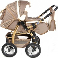 Коляска-трансформер Adamex Galaxy Brown beige print надувные колеса