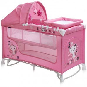 Манеж-кровать Lorelli Nanny 2 plus rocker Pink Kitten