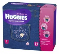 Одноразовые трусики-подгузники Huggies Jeans 4 для девочек 9-14 кг 34 шт
