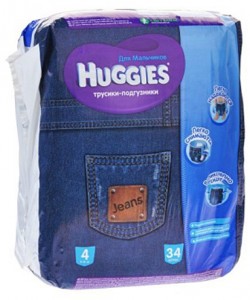 Одноразовые трусики-подгузники Huggies Jeans 4 для мальчиков 9-14 кг 34 шт