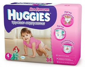 Одноразовые трусики-подгузники Huggies Little Walkers 4 для девочек 9-14 кг 34 шт