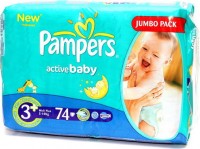 Одноразовые подгузники Pampers Active baby Midi Plus 5-10 кг 74 шт