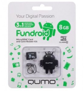 Карта памяти Qumo microSDHC 8GB class 10 + Fundroid USB Card Reader Black