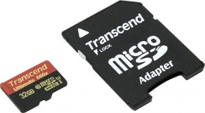 Карта памяти Transcend microSDHC 32Gb UHS-I Class 10 + adapter TS32GUSDHC10U1