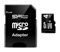 Карта памяти Silicon Power microSDHC 4Gb Class 4 + adapter
