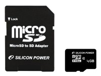 Карта памяти Silicon Power microSDHC 4Gb Class 10 + adapter