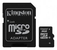 Карта памяти Kingston microSDHC 8Gb Class 10 + adapter