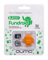 Карта памяти Qumo MicroSDHC 16Gb Class10 + Fundroid USB Card Reader Orange