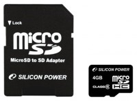 Карта памяти Silicon Power microSDHC 4Gb Class 6 + adapter