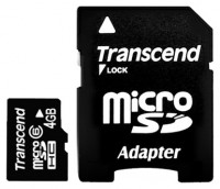 Карта памяти Transcend microSDHC 4Gb Class 6 + adapter