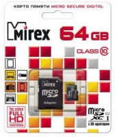 Карта памяти Mirex microSDХC Class 10 UHS-I 64Gb + Adapt