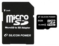 Карта памяти Silicon Power microSDHC 8Gb Class 4 + adapter