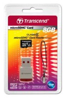 Карта памяти Transcend microSD 8Gb Class 6 + adpter(reader)