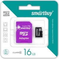 Карта памяти SmartBuy microSDHC 16Gb Class 10 + purple adapter