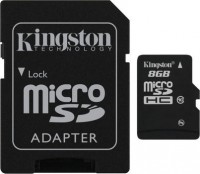 Карта памяти Kingston Micro SecureDigital 8Gb SDHC class 10 + SD адаптер