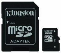 Карта памяти Kingston microSDHC 16 Gb Class 4 + adapter(2)