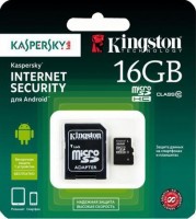 Карта памяти Kingston SDC10/16GB-KL MicroSDHC 16GB Class 10 Kaspersky Edition + SD adapter