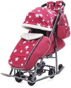 Санки-коляска ABC academy Pikate 1718 Raspberry star light grey