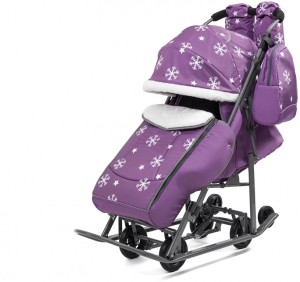 Санки-коляска ABC academy Pikate 1718 Purple Snowflakes dark grey