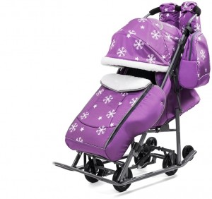 Санки-коляска ABC academy Pikate 1718 Purple Snowflakes light grey