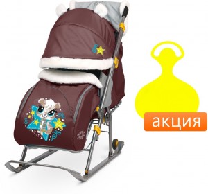 Санки-коляска Nika Детям 6 НД6 Бельчонок Chocolate + Ледянка желтая