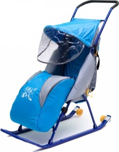 Санки-коляска Малышок N7 Голубой серый