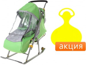 Санки-коляска Nika Детям 4 2015 Green + Ледянка желтая